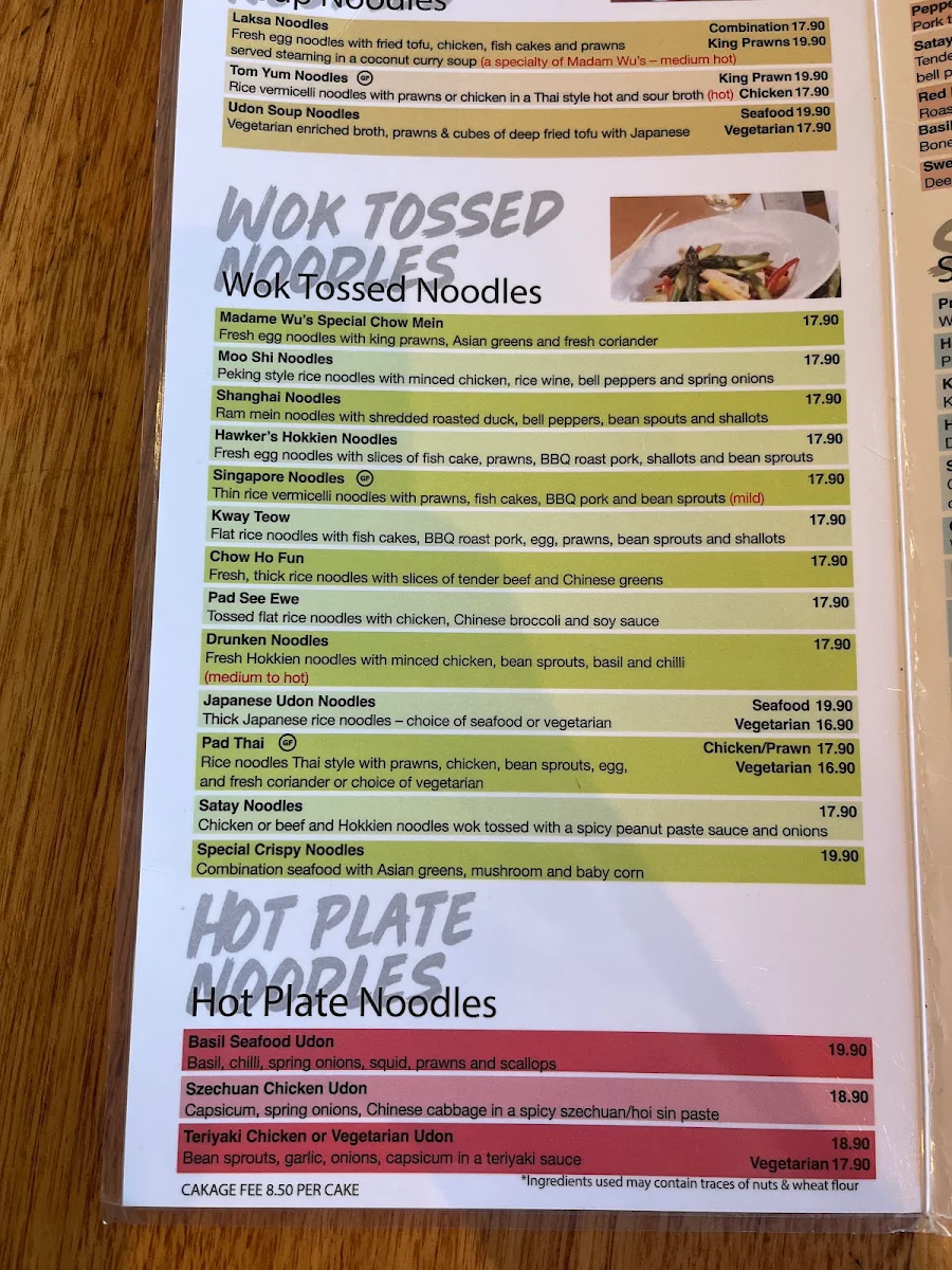 Menu, Madame Wu's Noodle Bar
