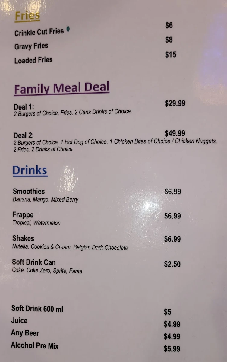 Menu, Burger Stop