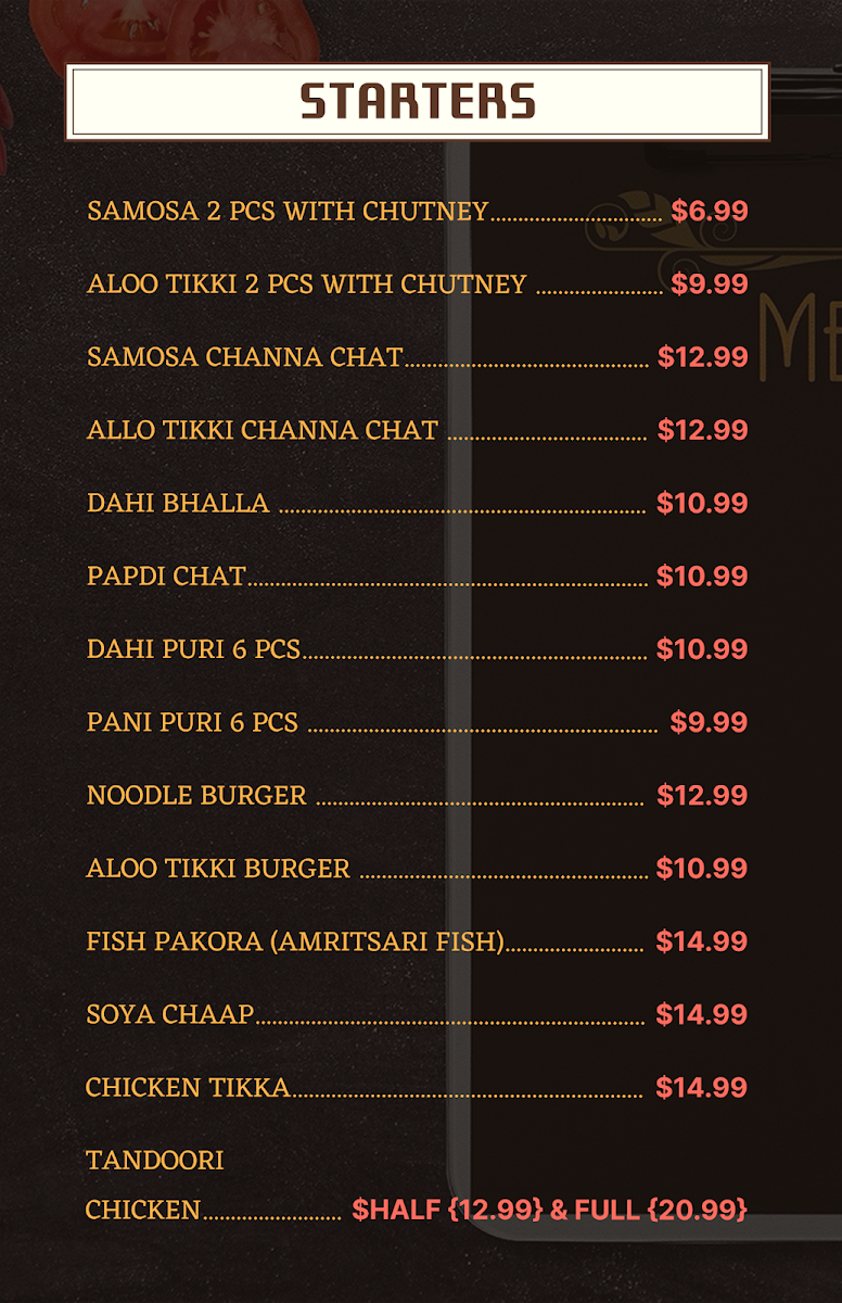Menu, Malwa Junction The Indian Cuisine