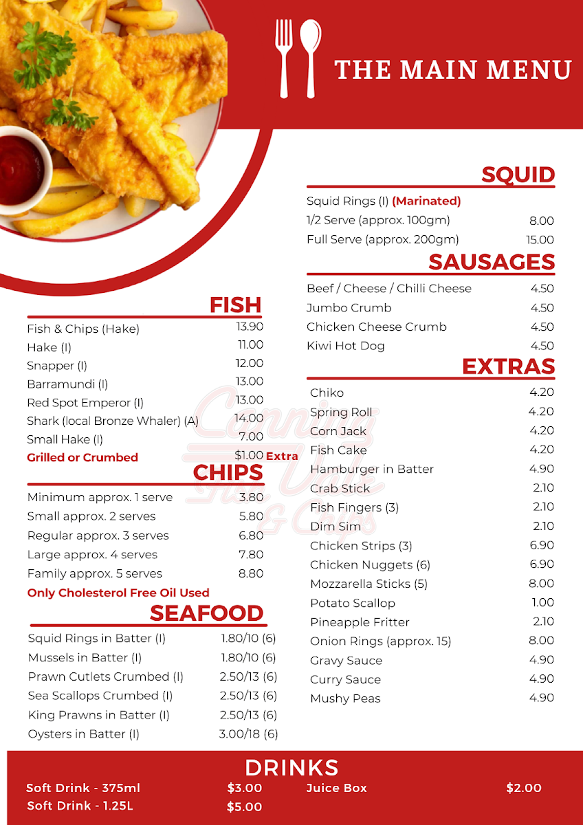 Menu, Canning Vale Fish & Chips