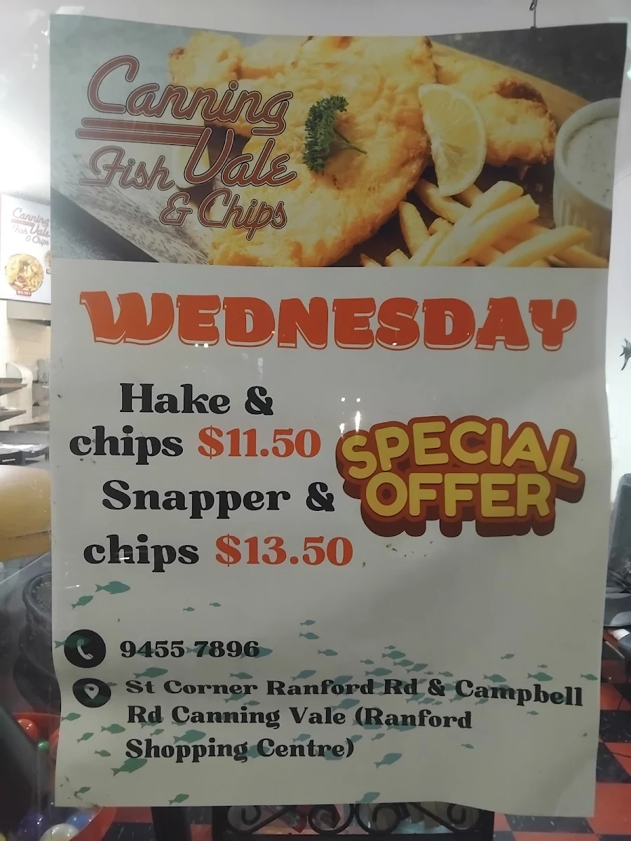 Menu, Canning Vale Fish & Chips