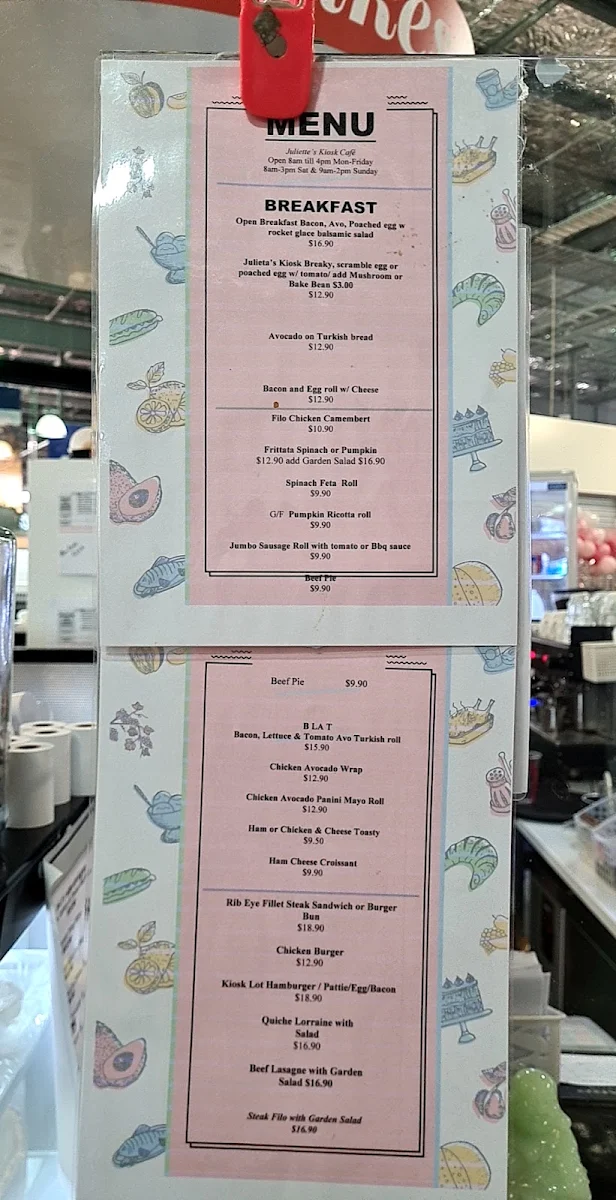 Menu, Julieta's Kiosk Cafe