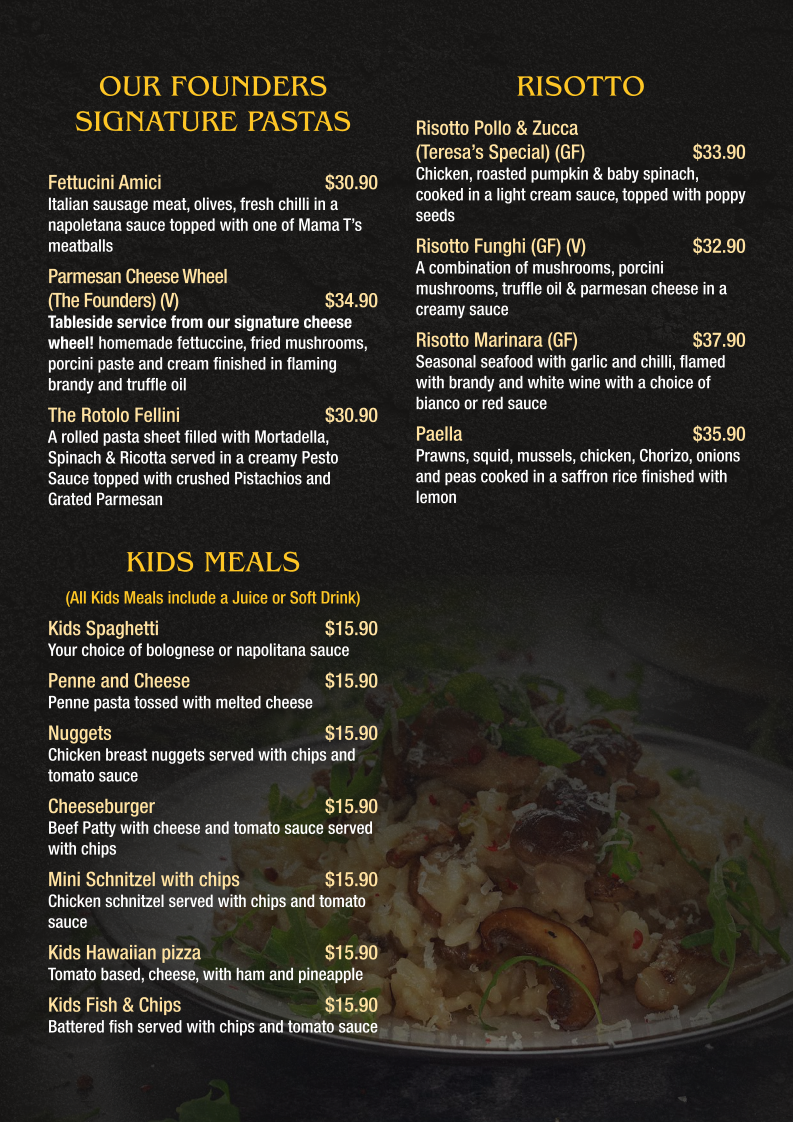 Menu, The Founders Restaurant