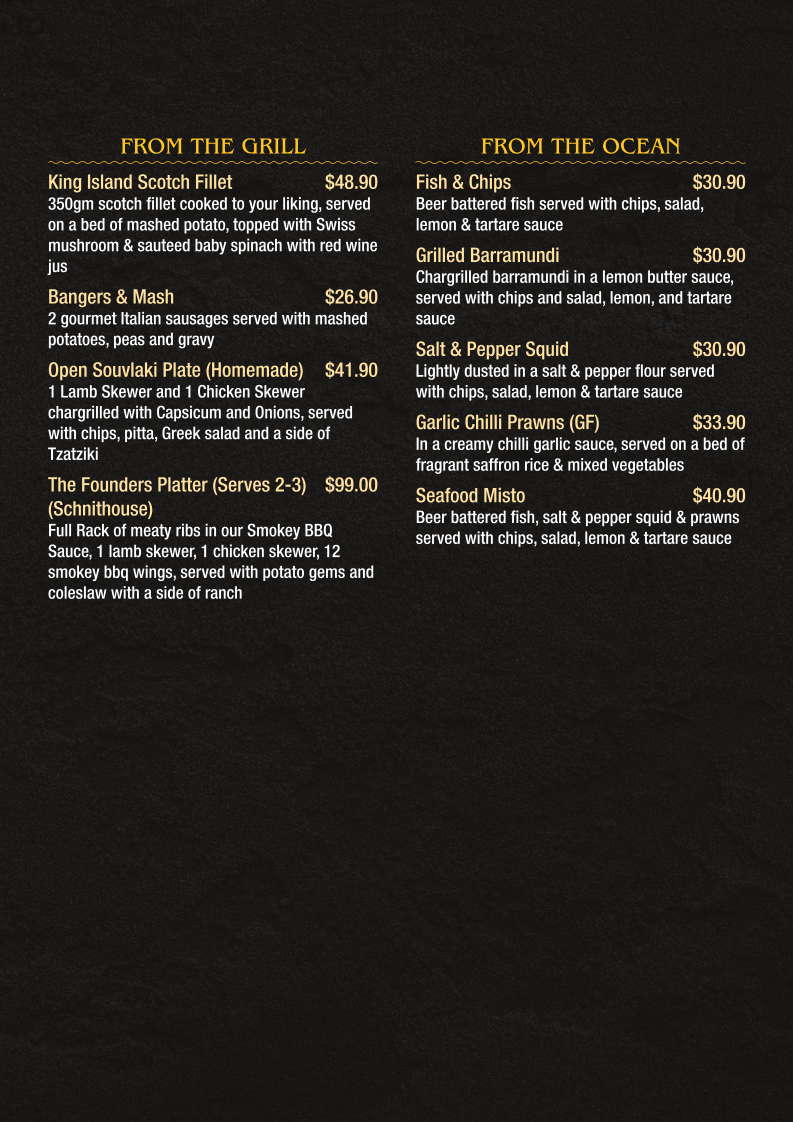 Menu, The Founders Restaurant