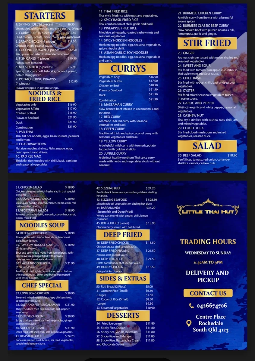 Menu, Little Thai Hut