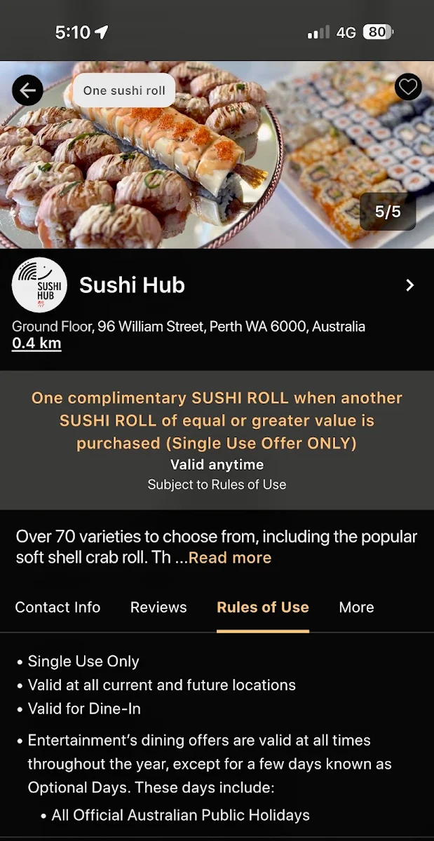 Menu, Sushi Hub St Georges Terrace