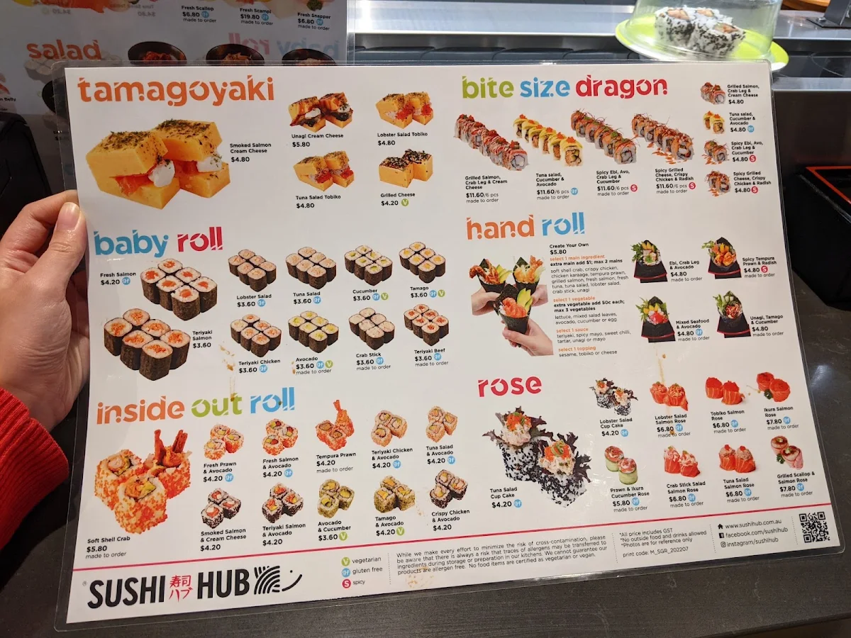 Menu, Sushi Hub St Georges Terrace