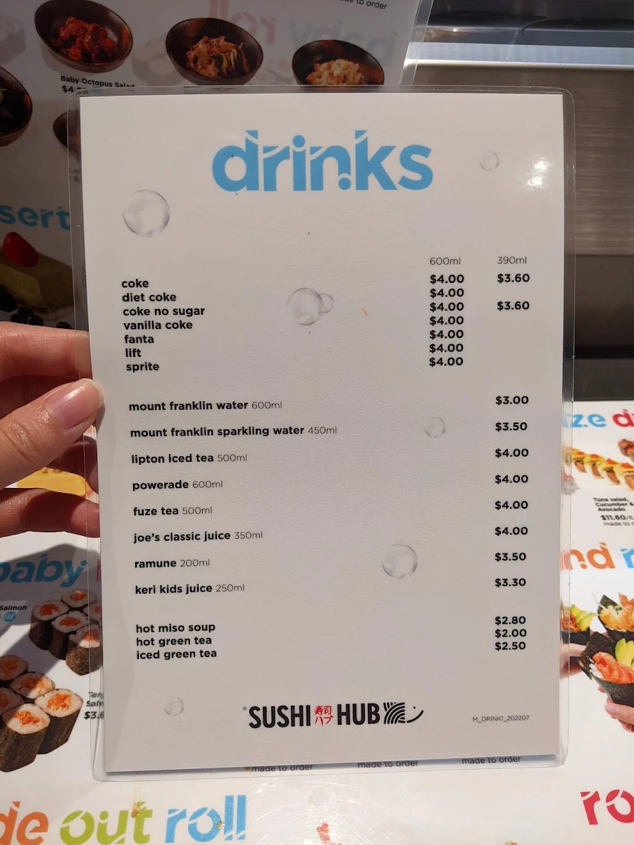 Menu, Sushi Hub St Georges Terrace