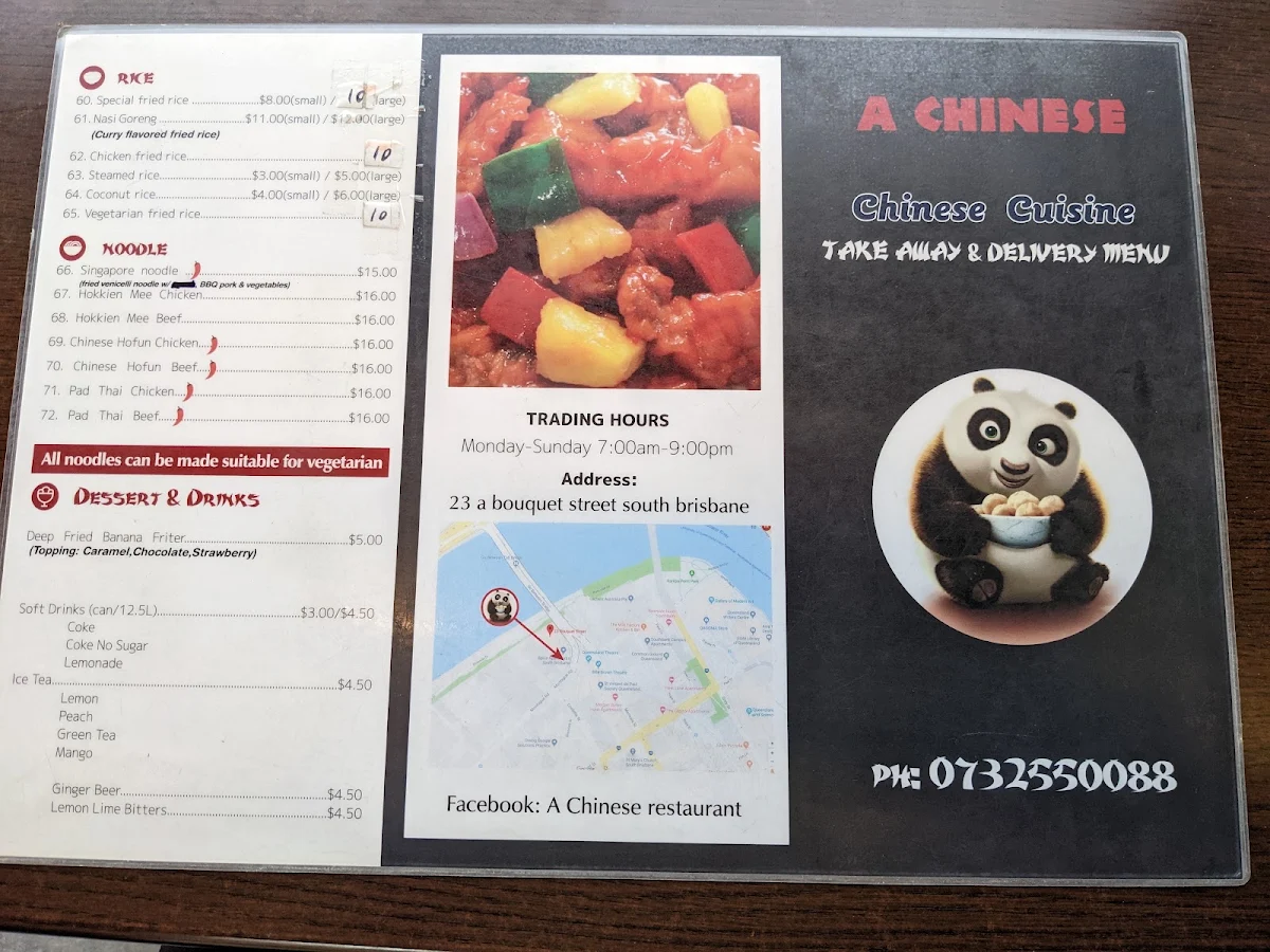 Menu, A Chinese restaurant
