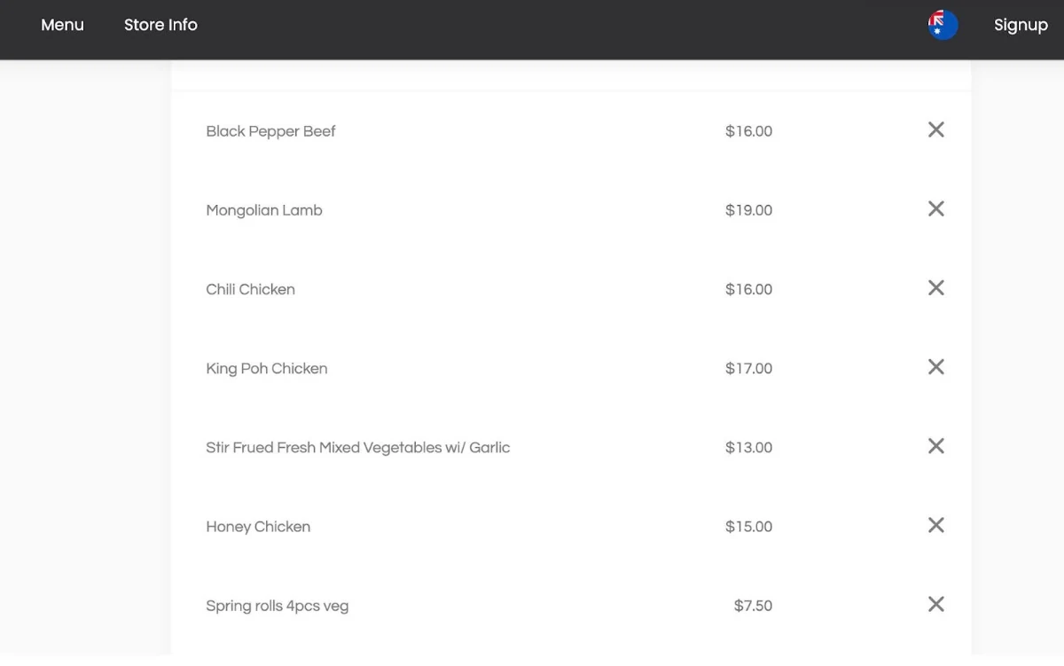 Menu, A Chinese restaurant