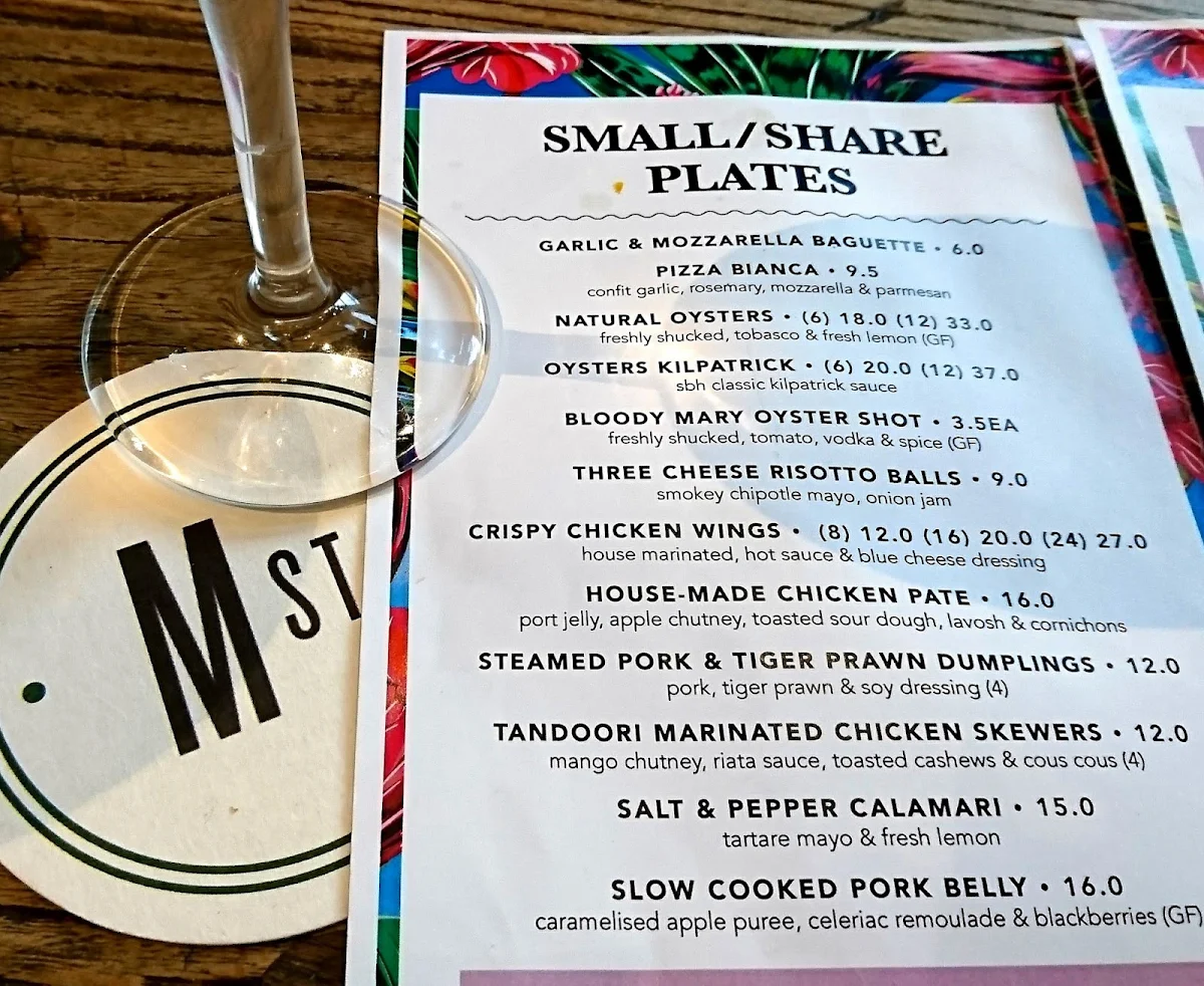 Menu, The Outback Bar