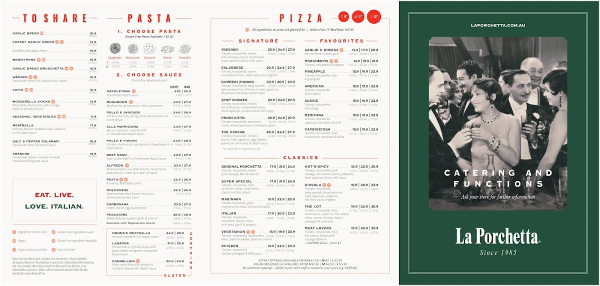 Menu, La Porchetta | Best Italian Restaurant in Ivanhoe