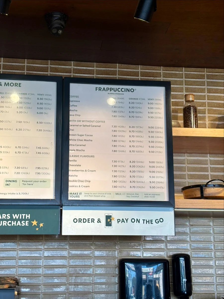 Menu, Starbucks Marsden Park