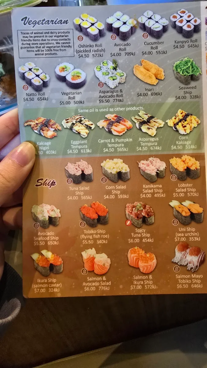 Menu, Sushi Train Maroubra