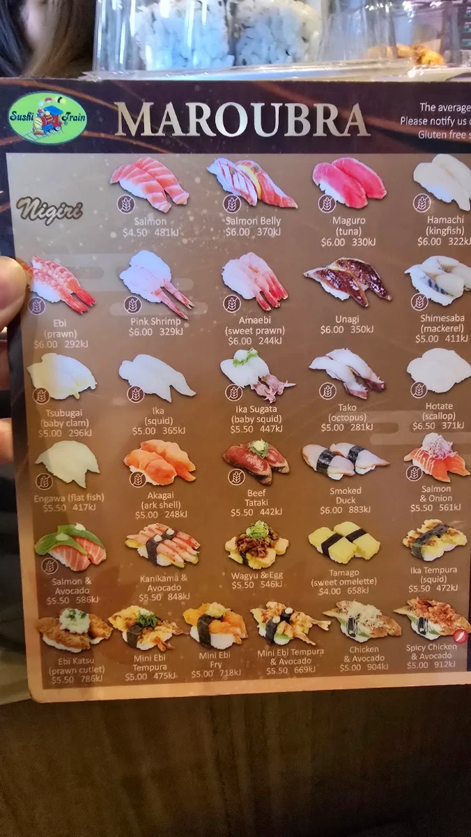 Menu, Sushi Train Maroubra