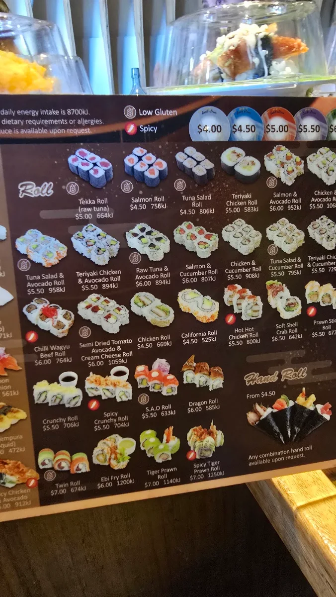 Menu, Sushi Train Maroubra