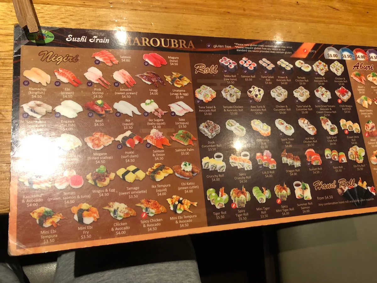 Menu, Sushi Train Maroubra