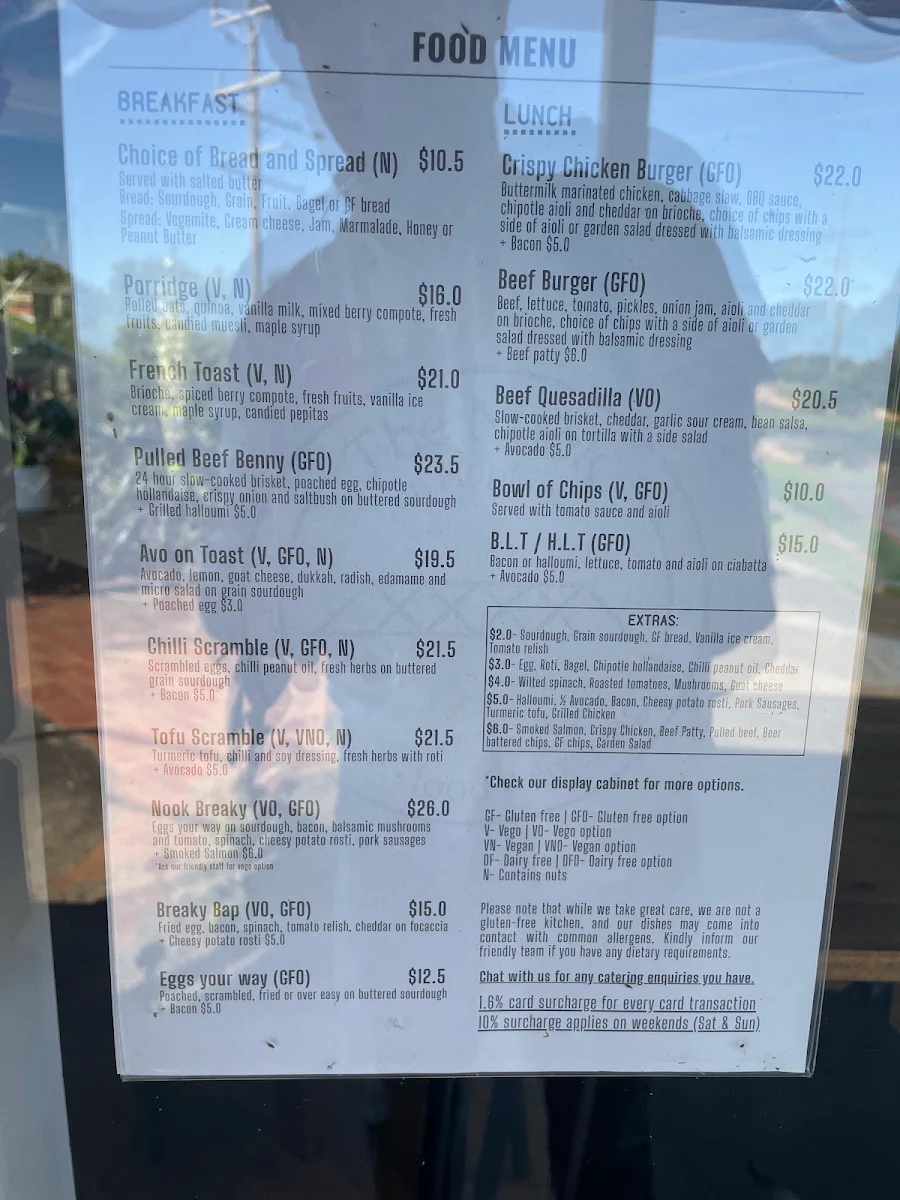 Menu, The Nook on Hopkins