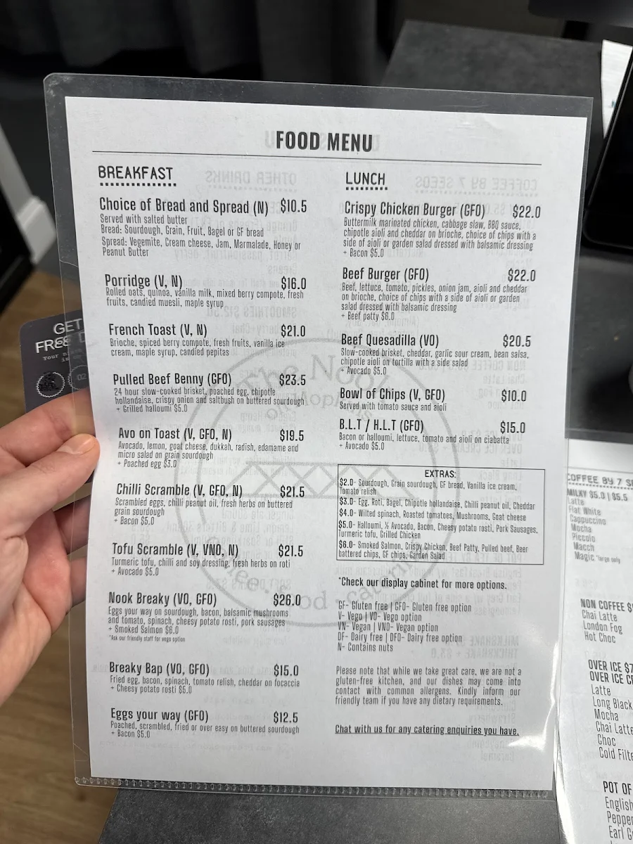 Menu, The Nook on Hopkins