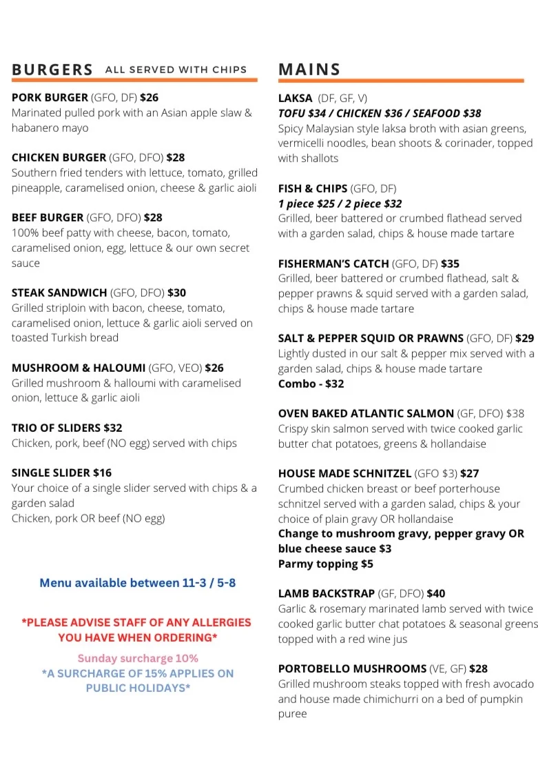 Menu, Forktree Brewing