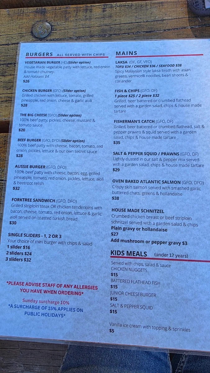 Menu, Forktree Brewing