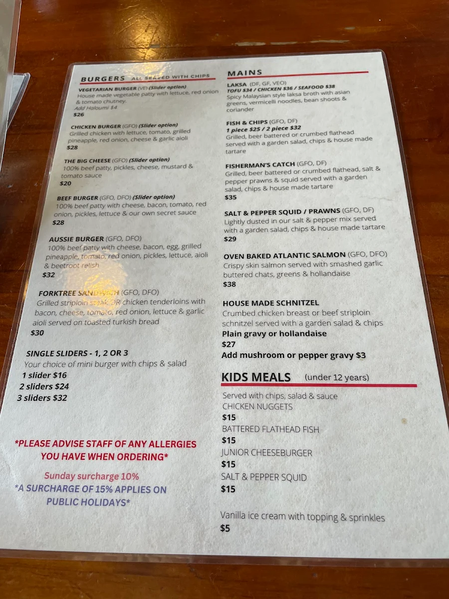 Menu, Forktree Brewing