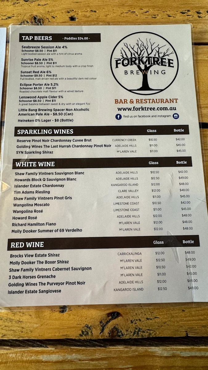 Menu, Forktree Brewing