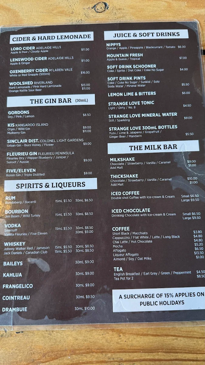 Menu, Forktree Brewing
