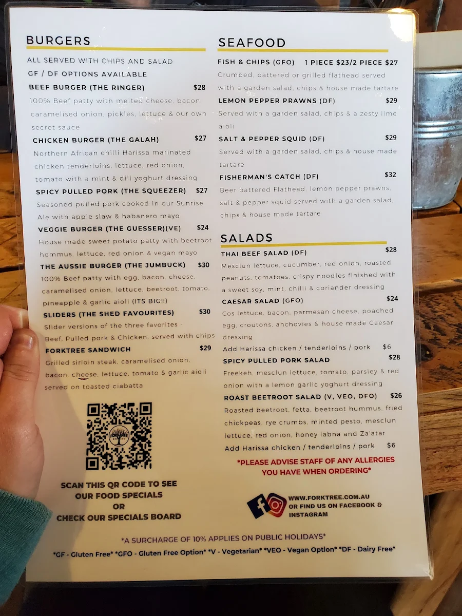 Menu, Forktree Brewing
