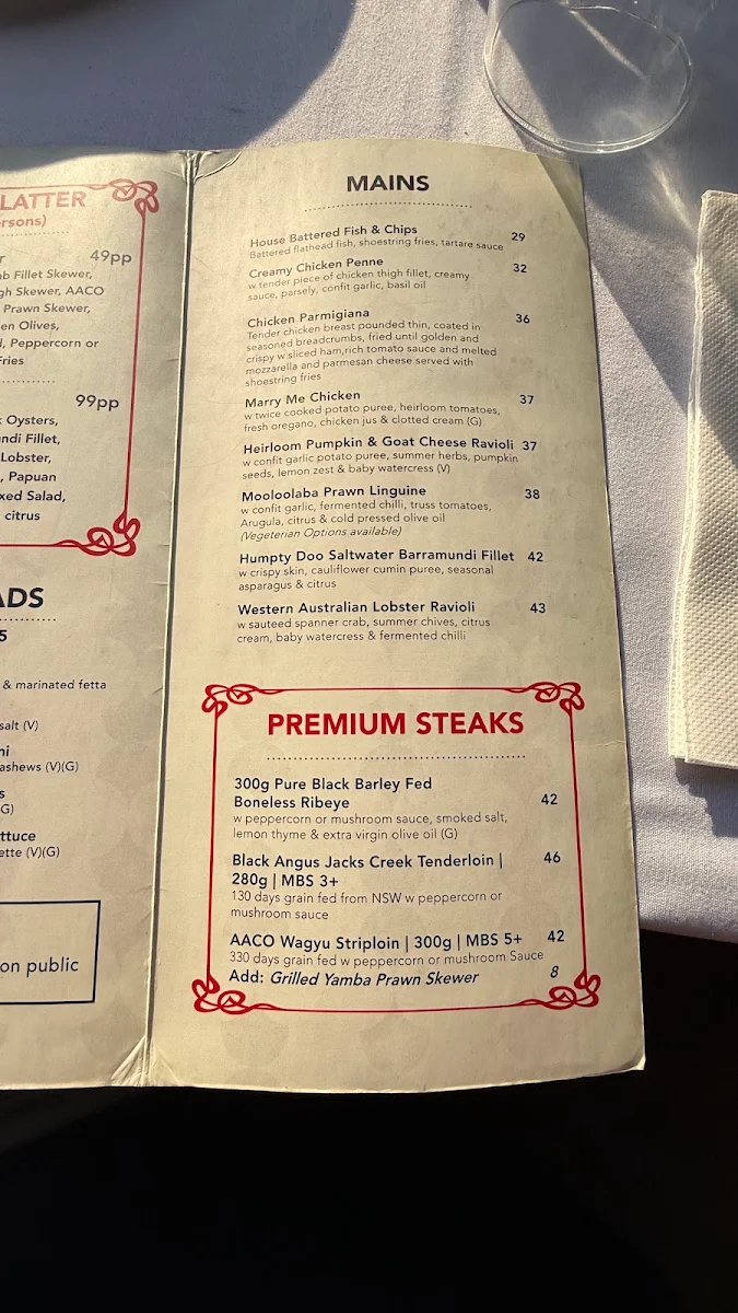 Menu, The Bistro 19