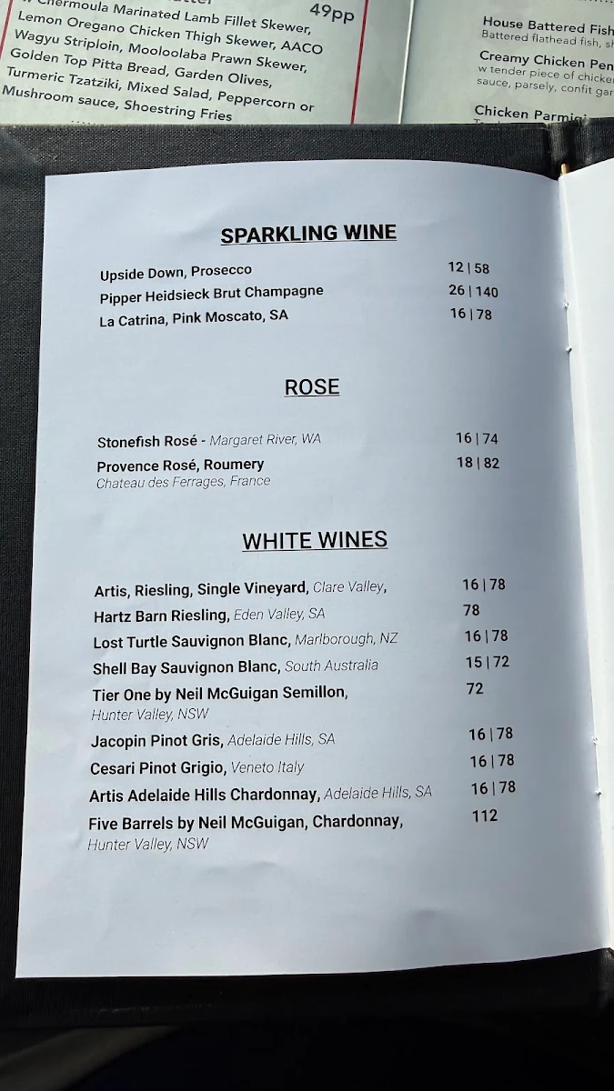 Menu, The Bistro 19