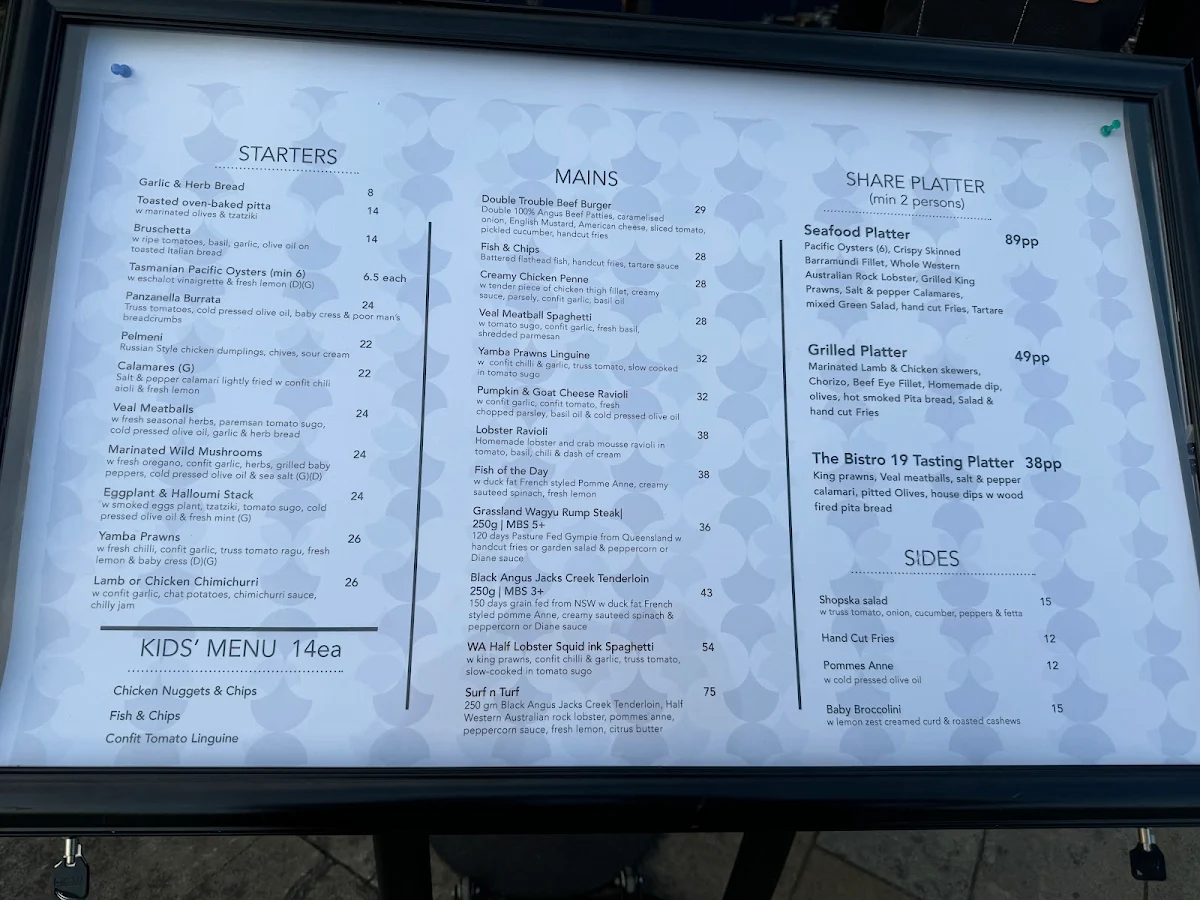 Menu, The Bistro 19