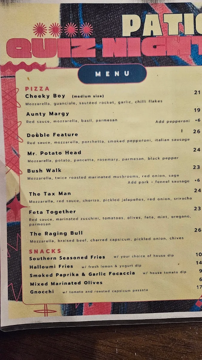 Menu, Patio by Range | Rosalie & Paddington Bar