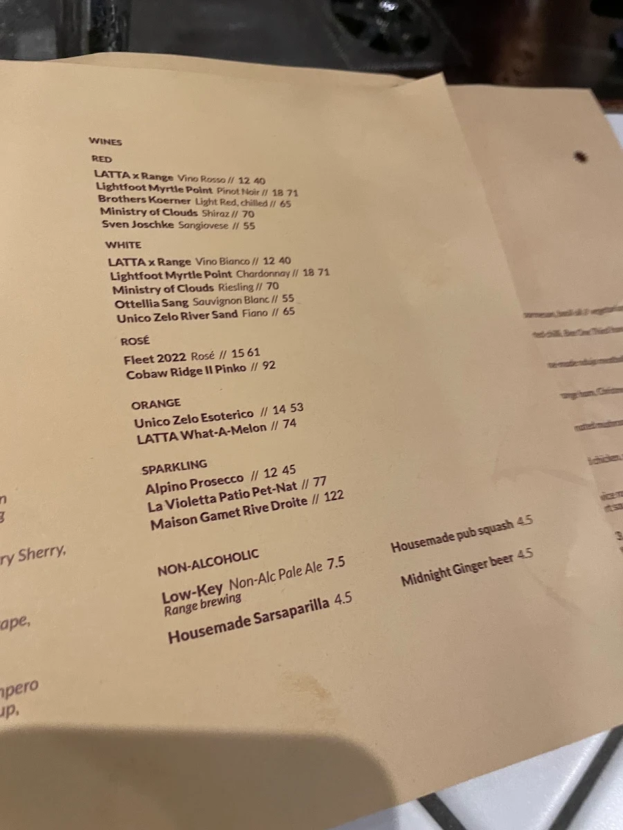 Menu, Patio by Range | Rosalie & Paddington Bar