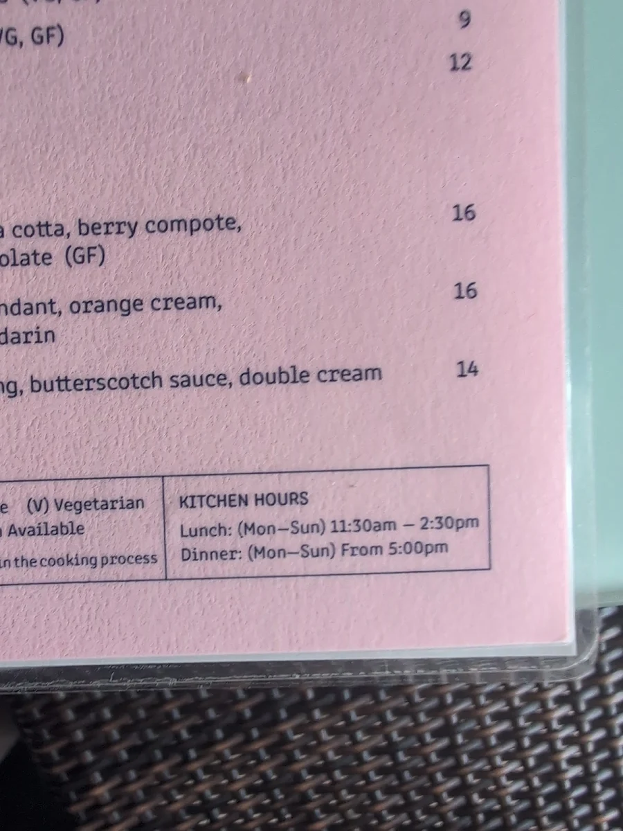 Menu, Restaurant @ Torquay Hotel