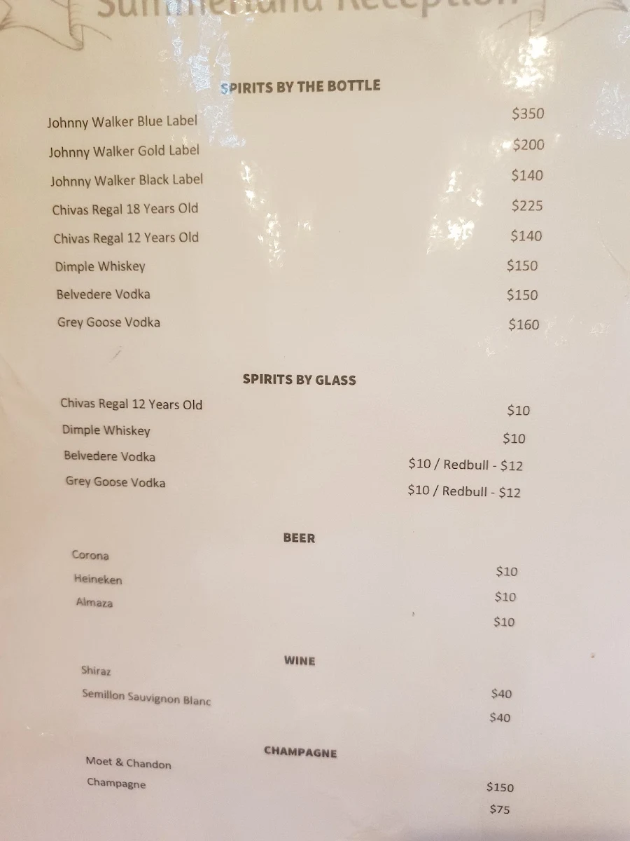 Menu, Jessie Land Punchbowl