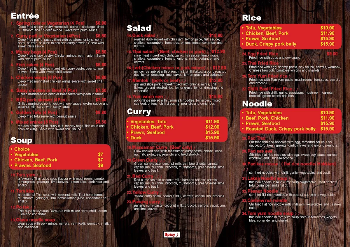 Menu, Erawan Thai Kitchen