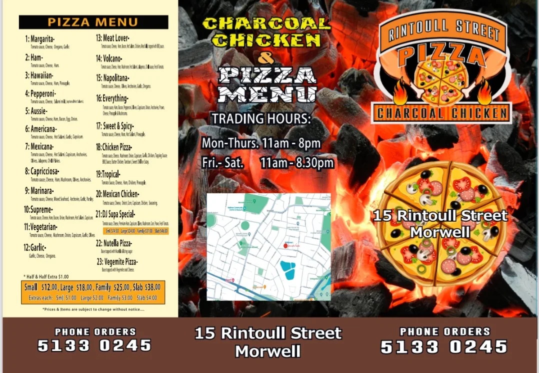 Menu, Rintoull St Pizza & Charcoal Chicken