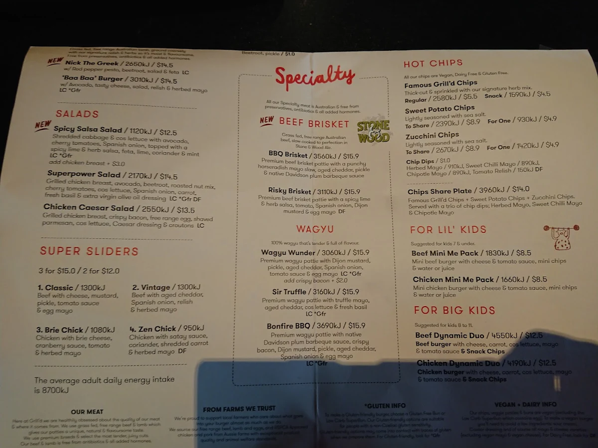 Menu, Grill'd Burgers - Harbour Town