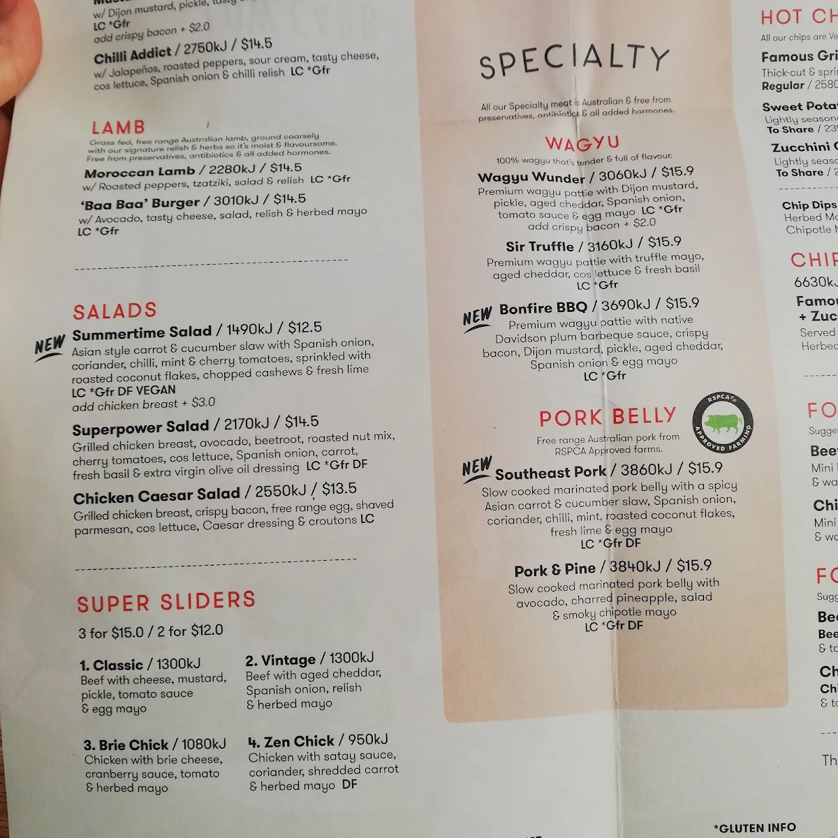 Menu, Grill'd Burgers - Harbour Town