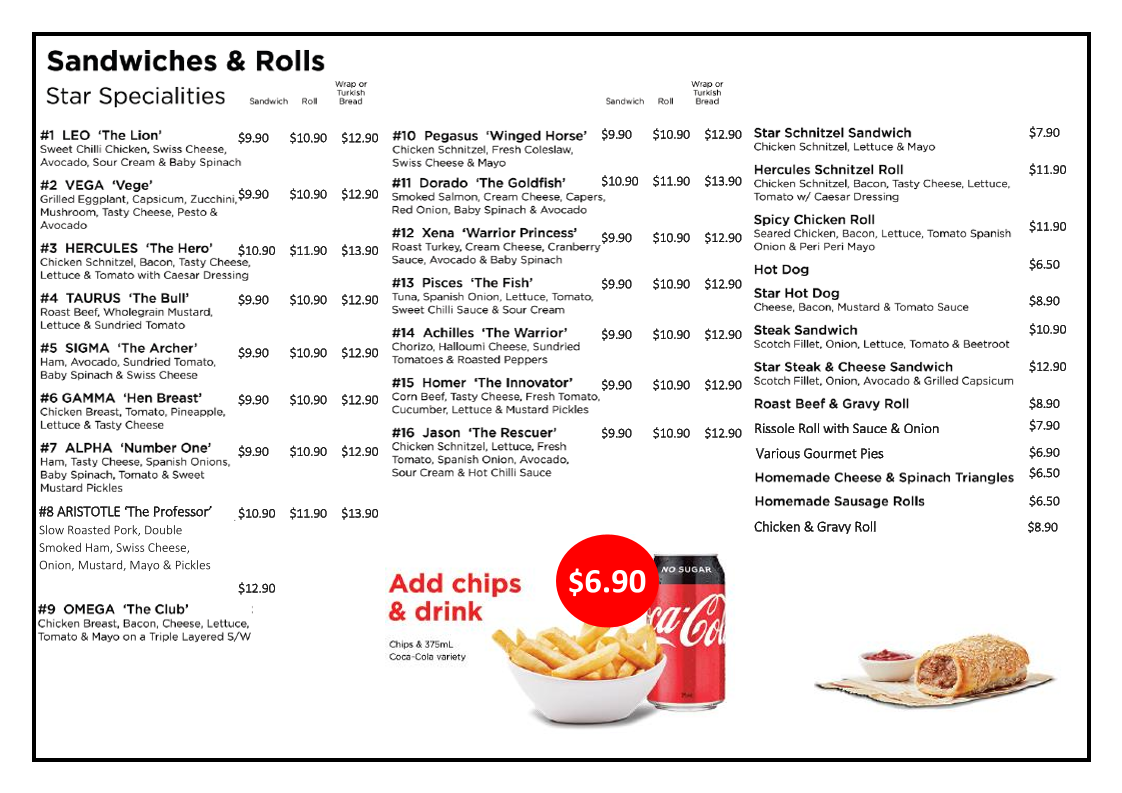 Menu, Star Burger