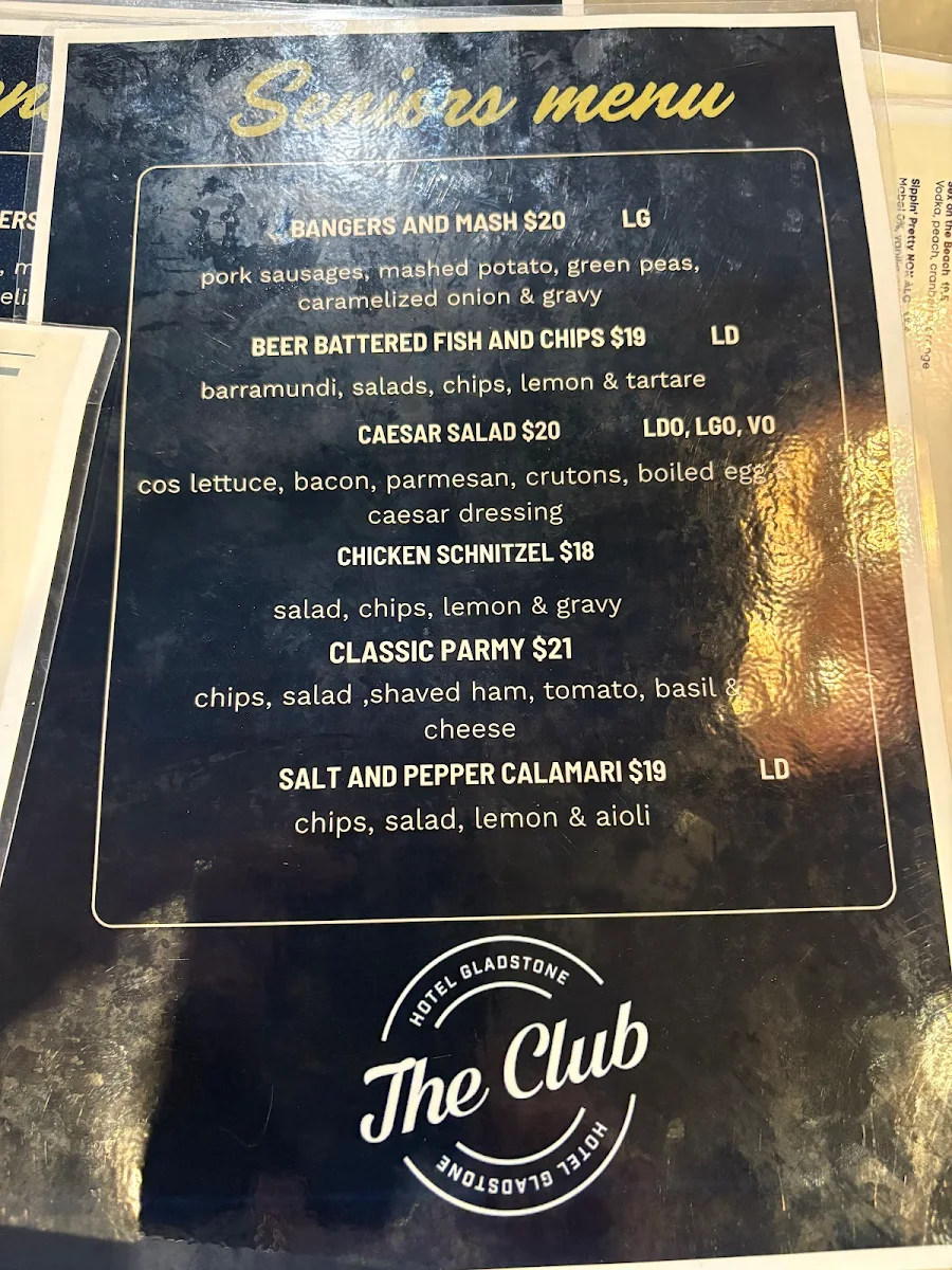 Menu, Restaurant @ The Club Hotel