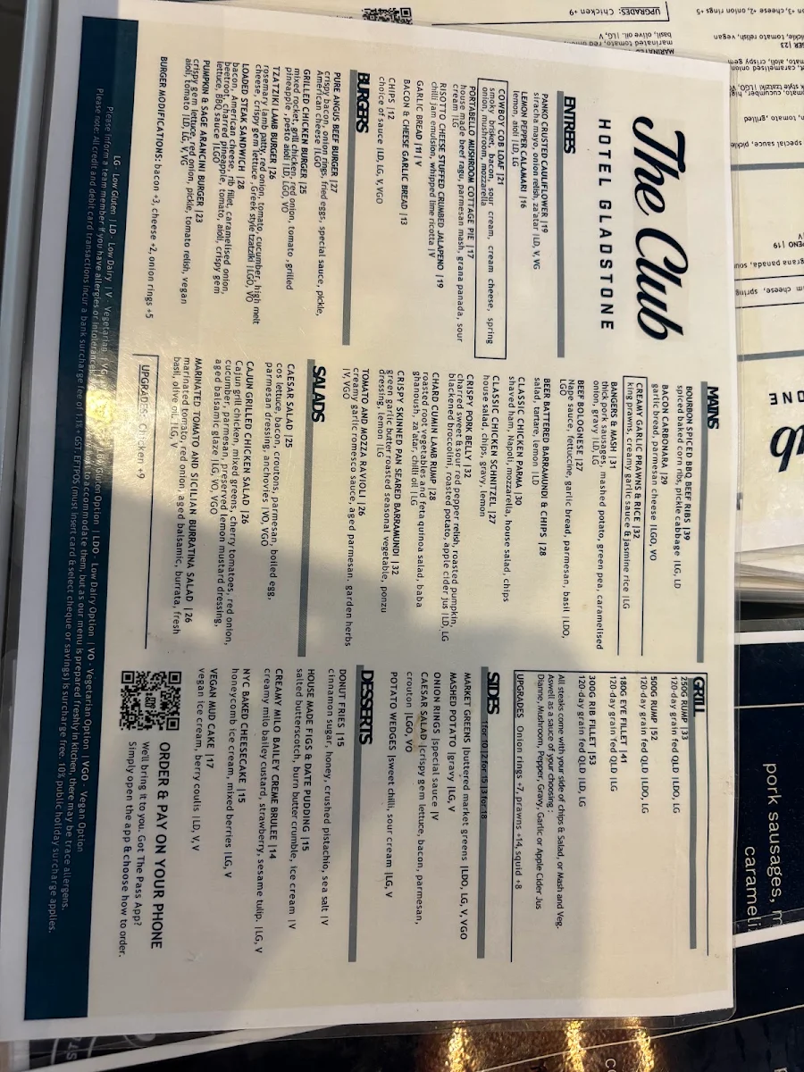 Menu, Restaurant @ The Club Hotel
