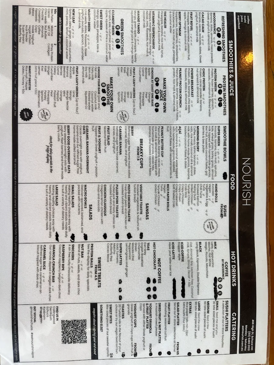 Menu, Nourish Echuca