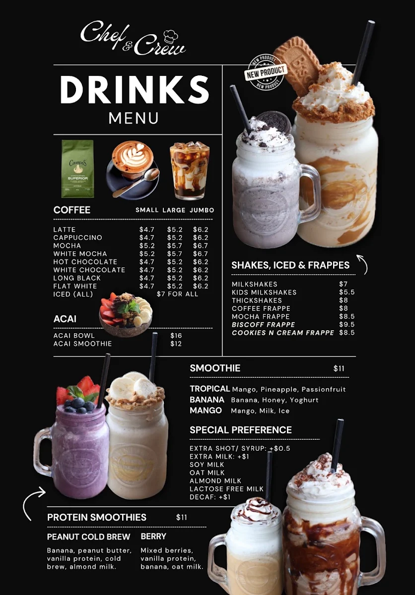Menu, Chef and Crew