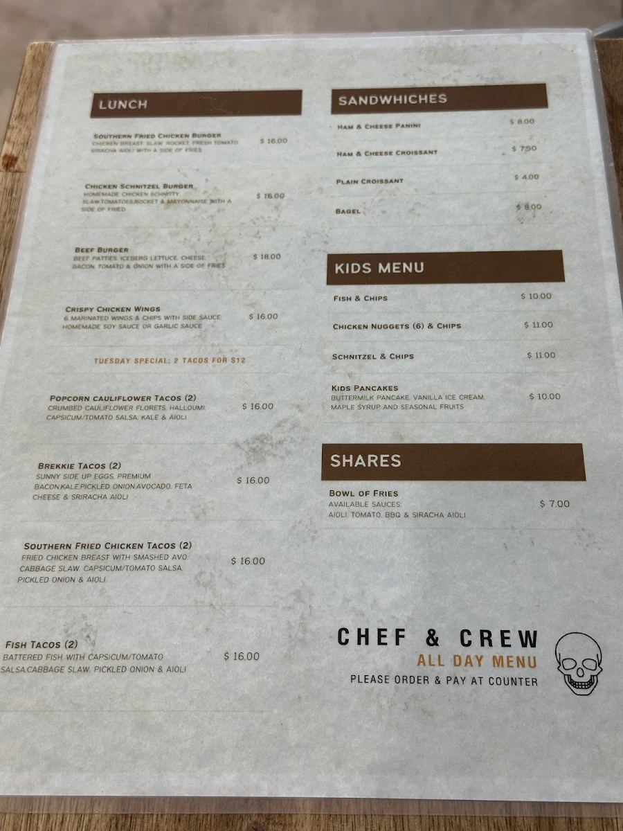Menu, Chef and Crew