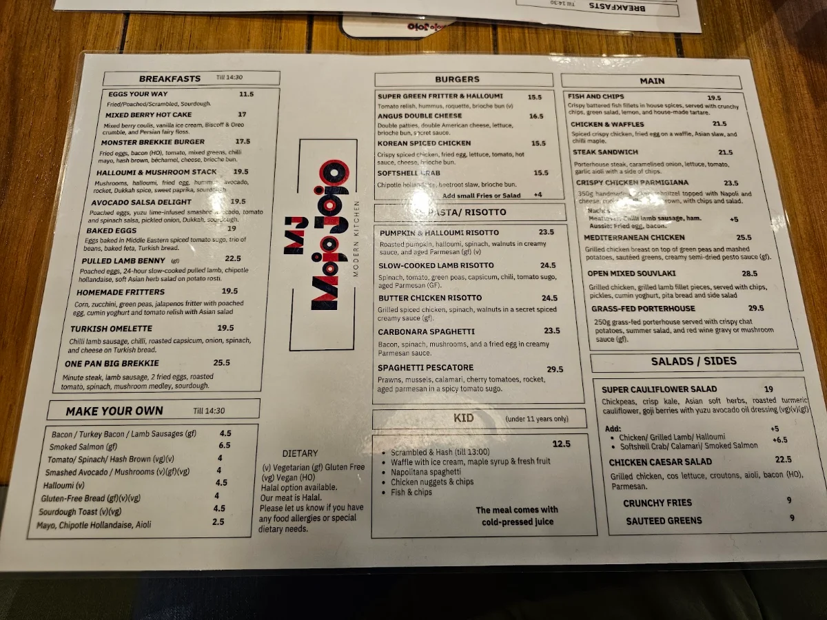 Menu, MJ Mojo Jojo | Modern Cafe Docklands