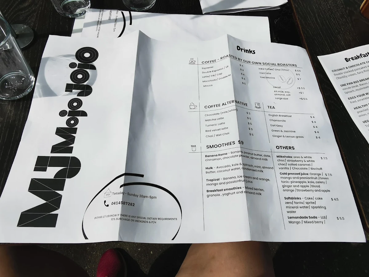 Menu, MJ Mojo Jojo | Modern Cafe Docklands