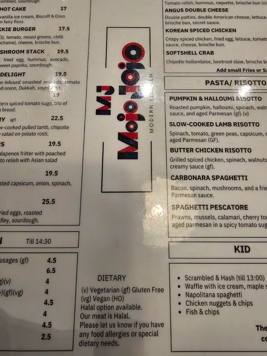 Menu, MJ Mojo Jojo | Modern Cafe Docklands