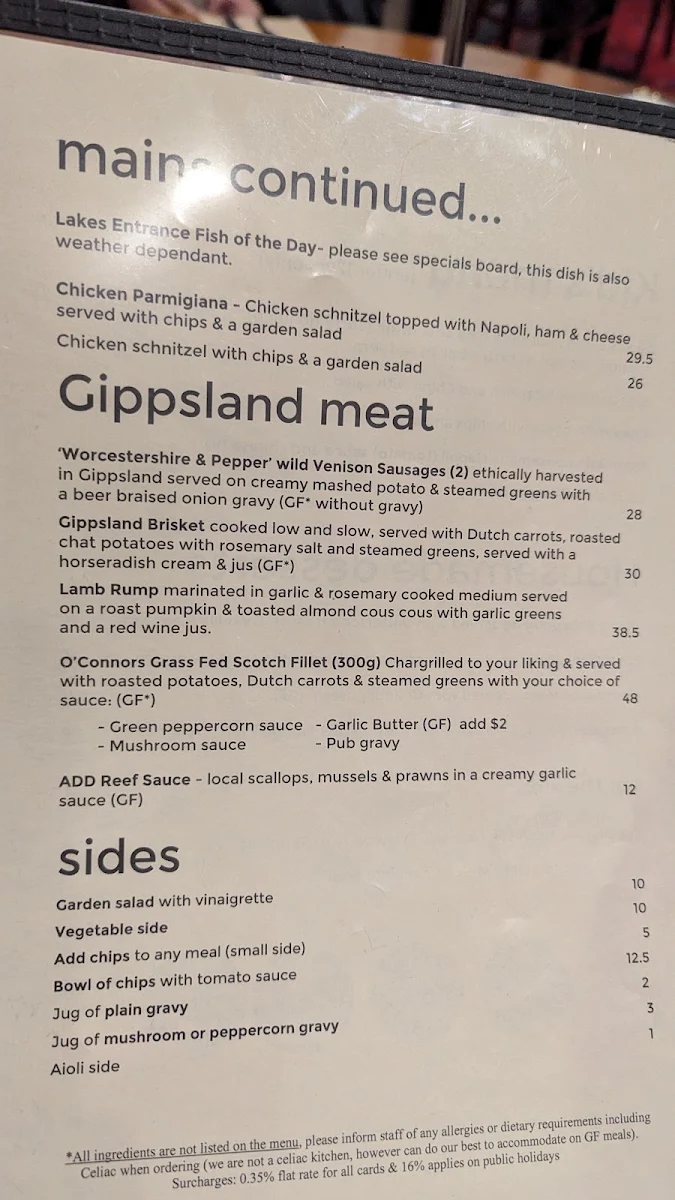 Menu, Lakes Entrance Central Bistro